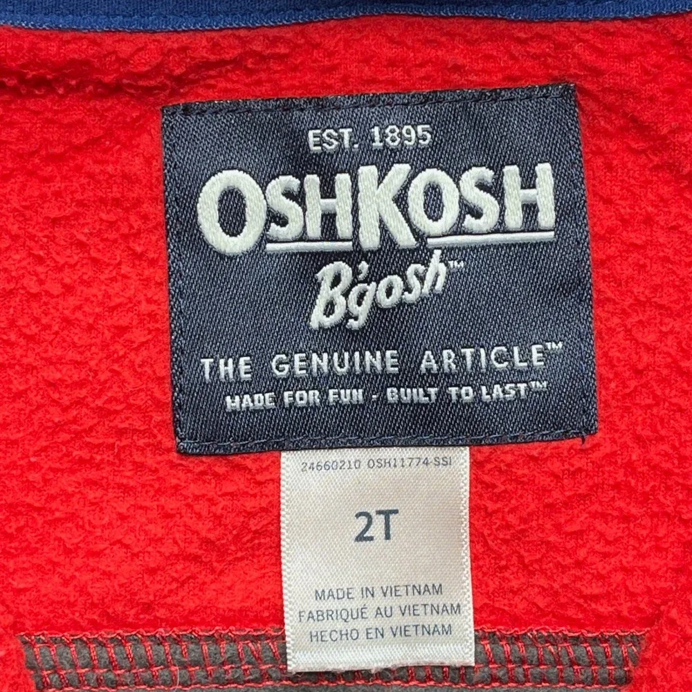 OshKosh B'gosh Boys Fleece Hoodie Polyester 2T‎ Colorblock Red Grey Zip Jacket